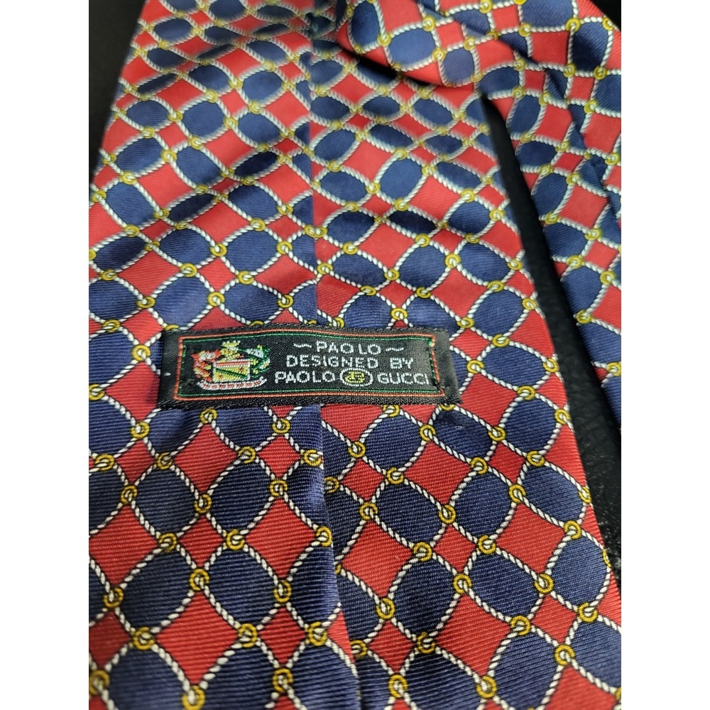 Vintage GUCCI MADE IN ITALY Crimson And BLUE 100% SILK TIE ROPE DESIGN 4 INCH - Picture 7 of 9